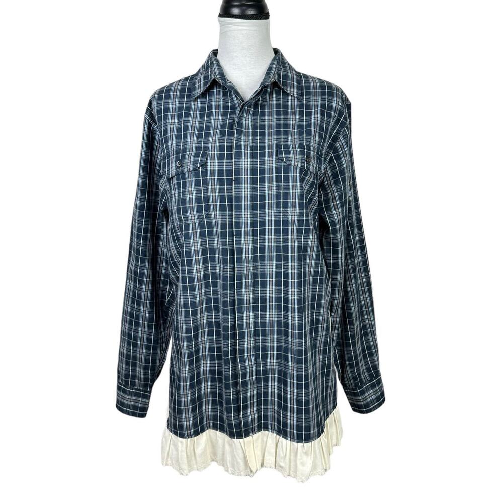 Spring + Mercer Upcycled Blue Plaid Long Sleeve Tunic Shirt Dress